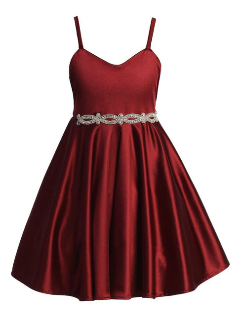 Just Kids Girls Satin Dress with Rhinestone Belt and Sheer Embroidered Bolero, Sizes 4-14 - SophiasStyle.com